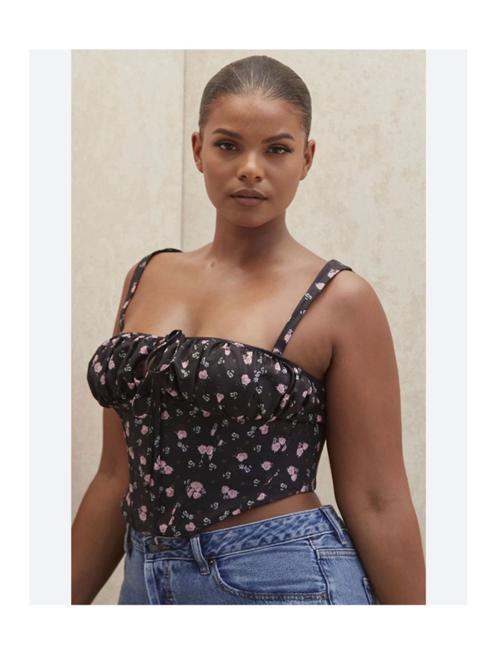 House of CB Gene Black Floral Rose Corset Bustier Sz L